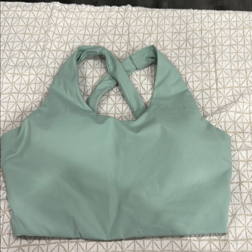 Green Racerback Sports Bra with Crossed Straps